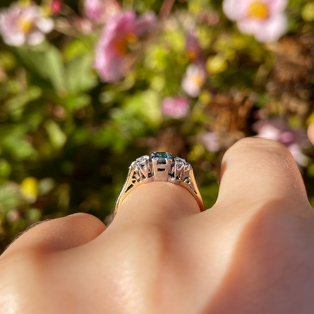 1976 Vintage Sapphire & Diamond Trilogy Ring