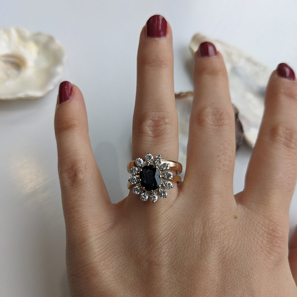 Vintage 1.68ct Sapphire & Diamond Floral Cluster Ring