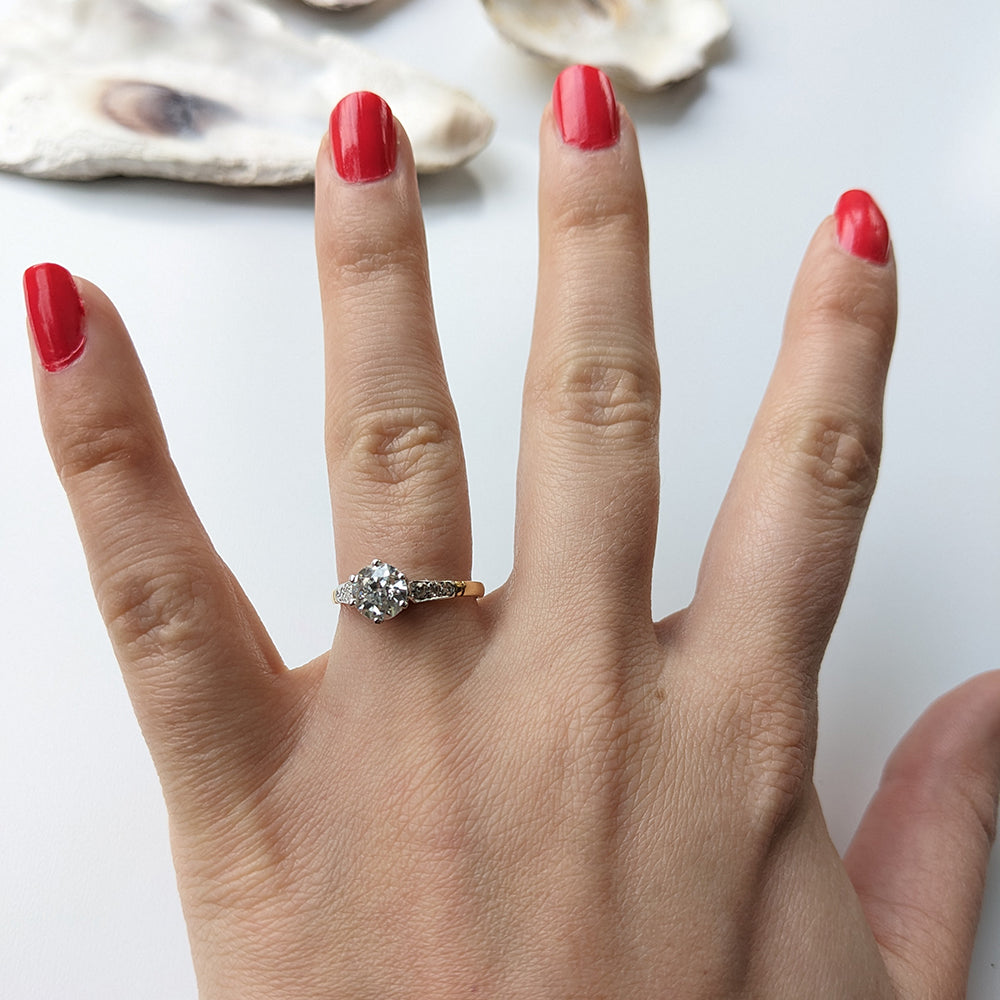 Antique 0.93ct Old European Cut Diamond Solitaire Ring