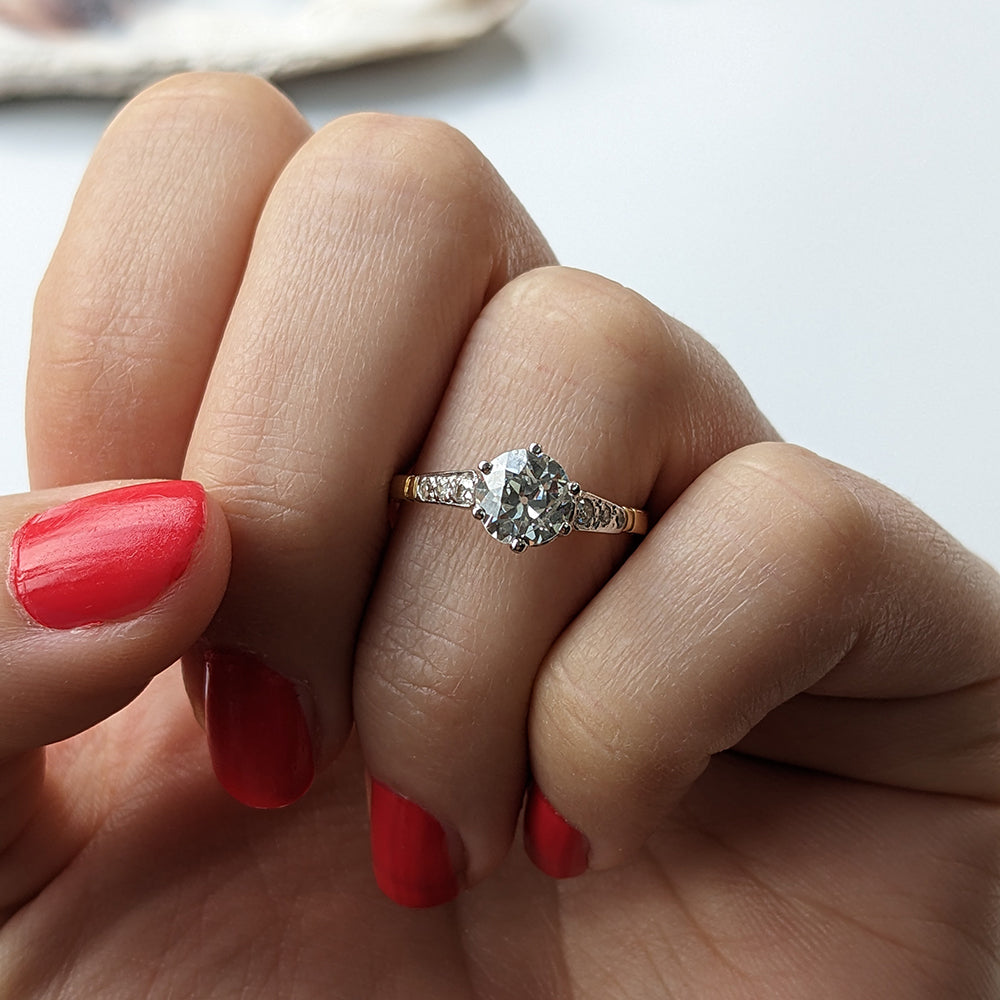 Antique 0.93ct Old European Cut Diamond Solitaire Ring