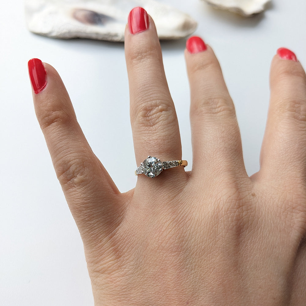 Antique 0.93ct Old European Cut Diamond Solitaire Ring