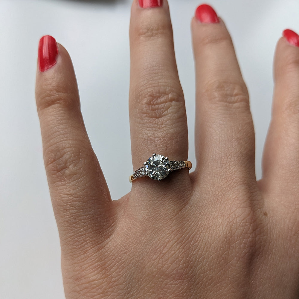 Antique 0.93ct Old European Cut Diamond Solitaire Ring