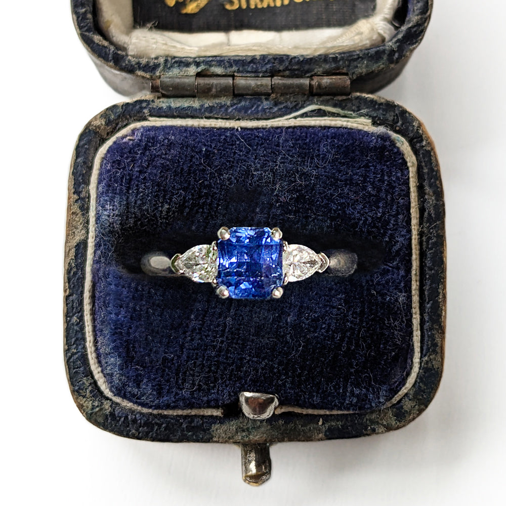 Vintage Platinum Sapphire & Diamond Trilogy Ring
