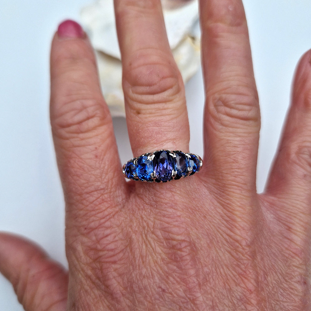 Vintage Oval Cut Sapphire Five Stone Ring