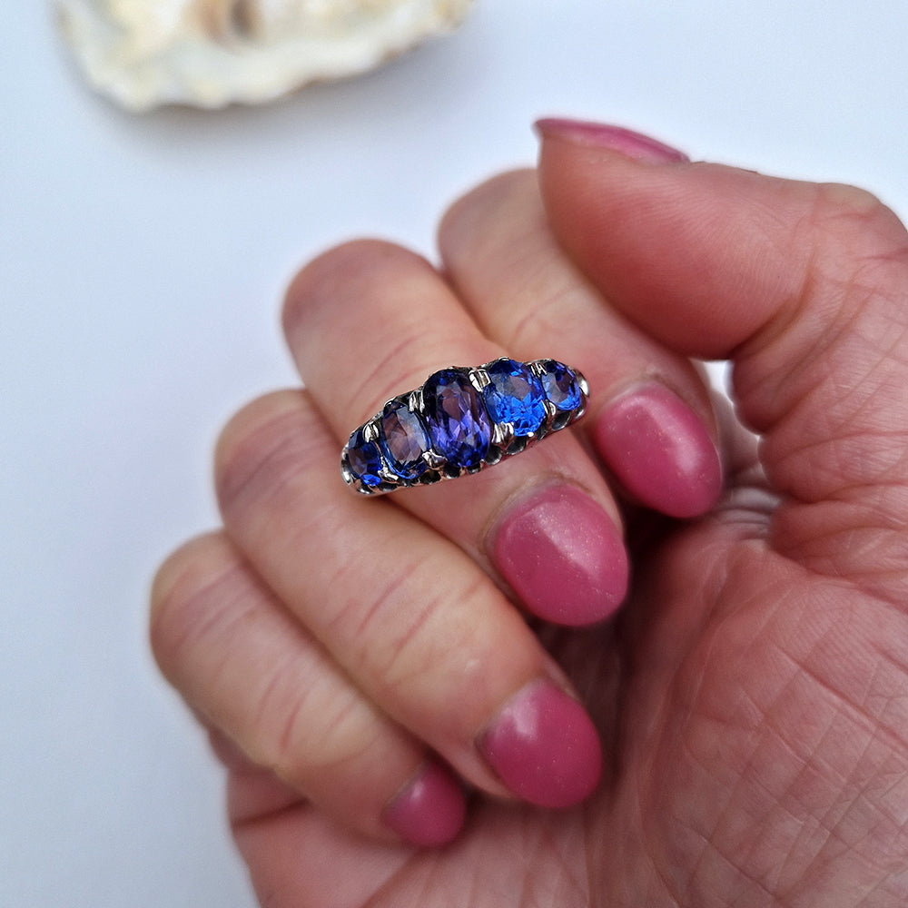 Vintage Oval Cut Sapphire Five Stone Ring