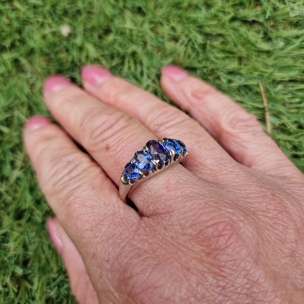 Vintage Oval Cut Sapphire Five Stone Ring