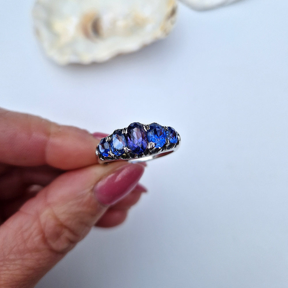 Vintage Oval Cut Sapphire Five Stone Ring