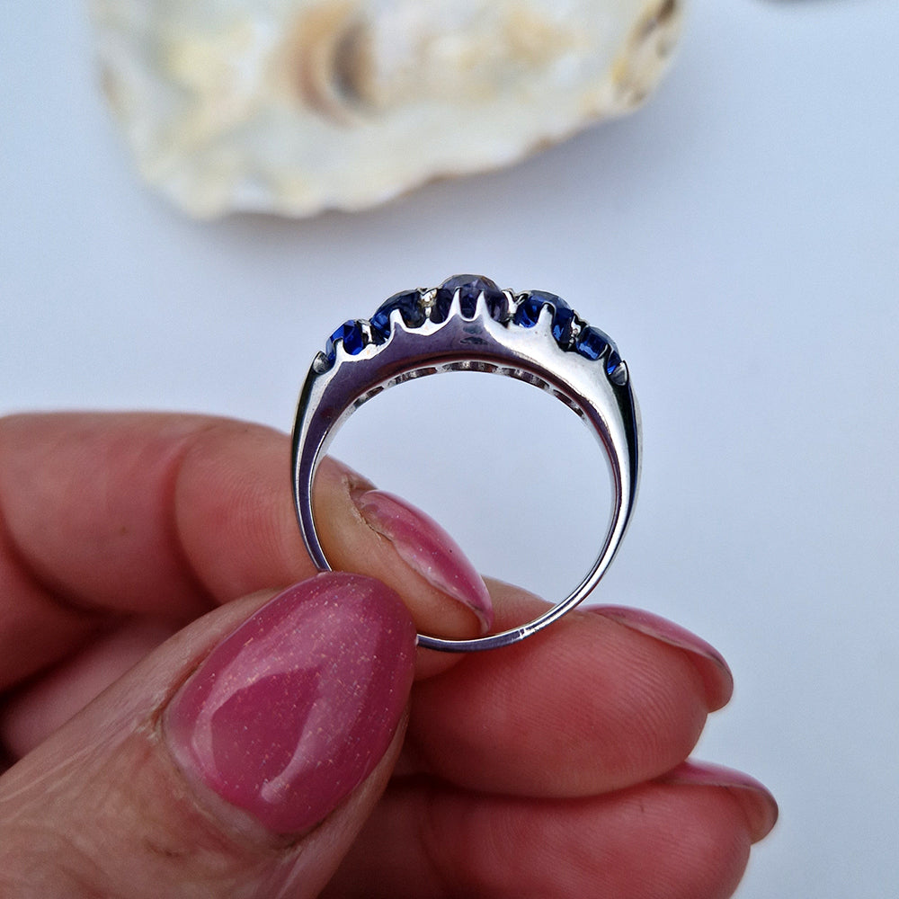 Vintage Oval Cut Sapphire Five Stone Ring