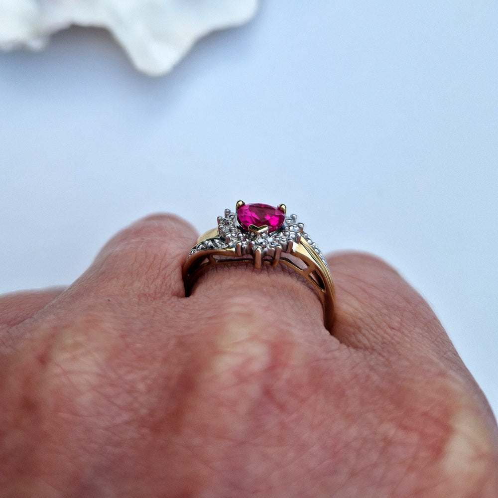 Vintage Heart Cut Pink Tourmaline & Diamond Cluster