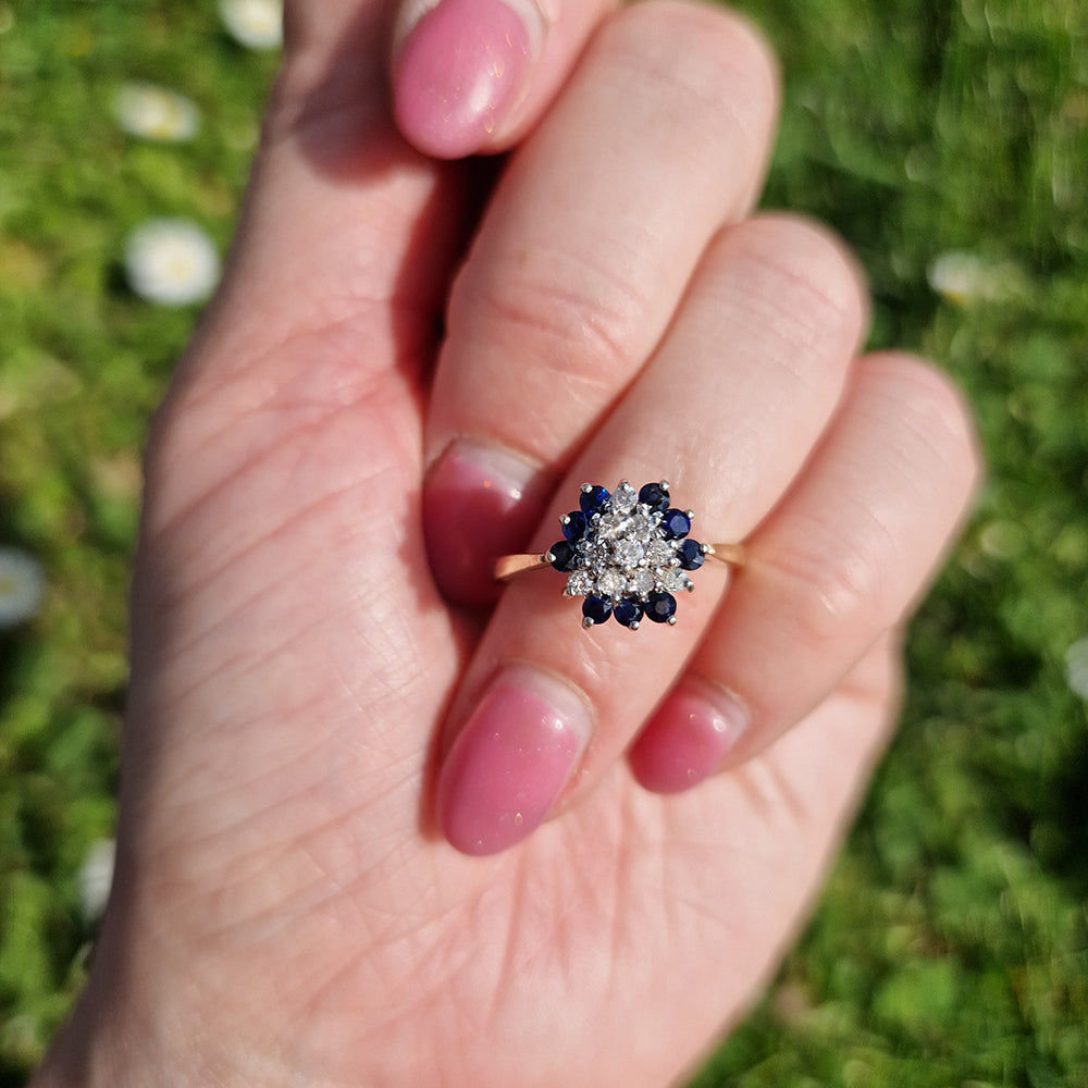 c1980's Vintage Sapphire & Diamond Cluster