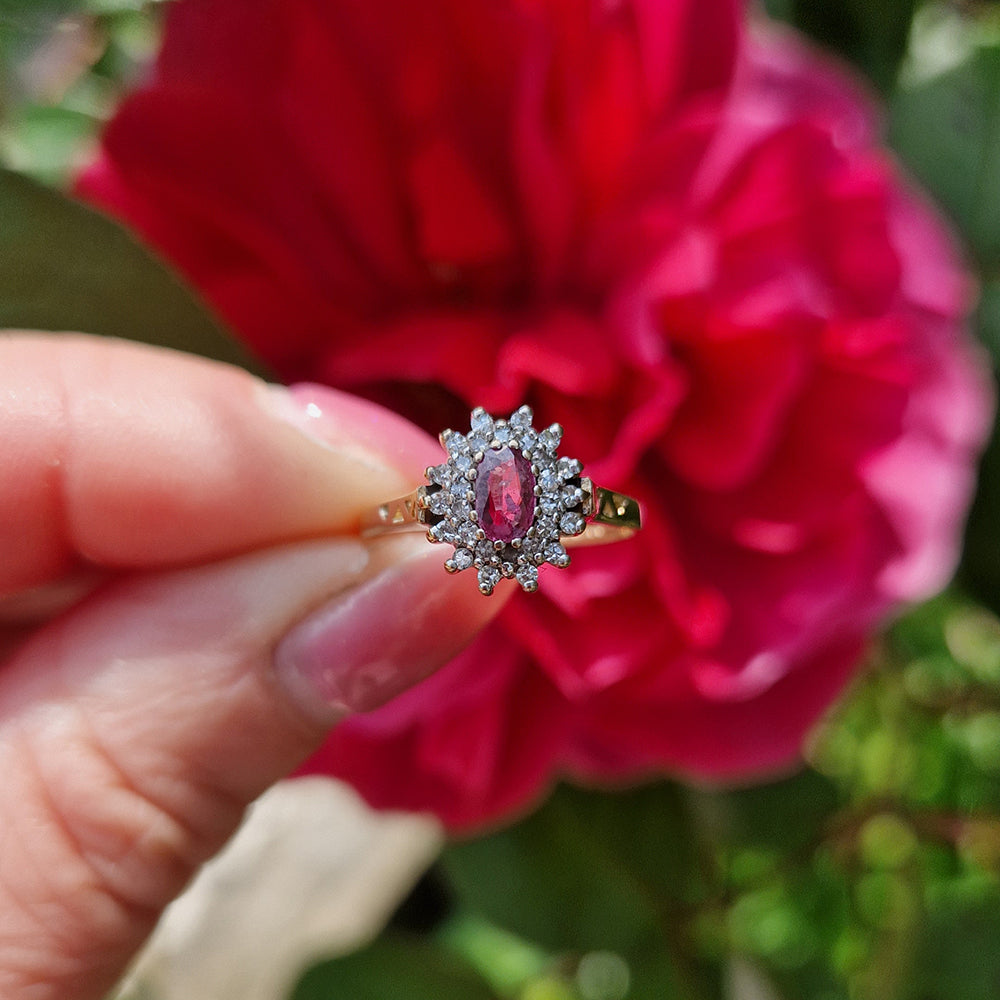 1988 Vintage Ruby & Diamond Cluster Ring