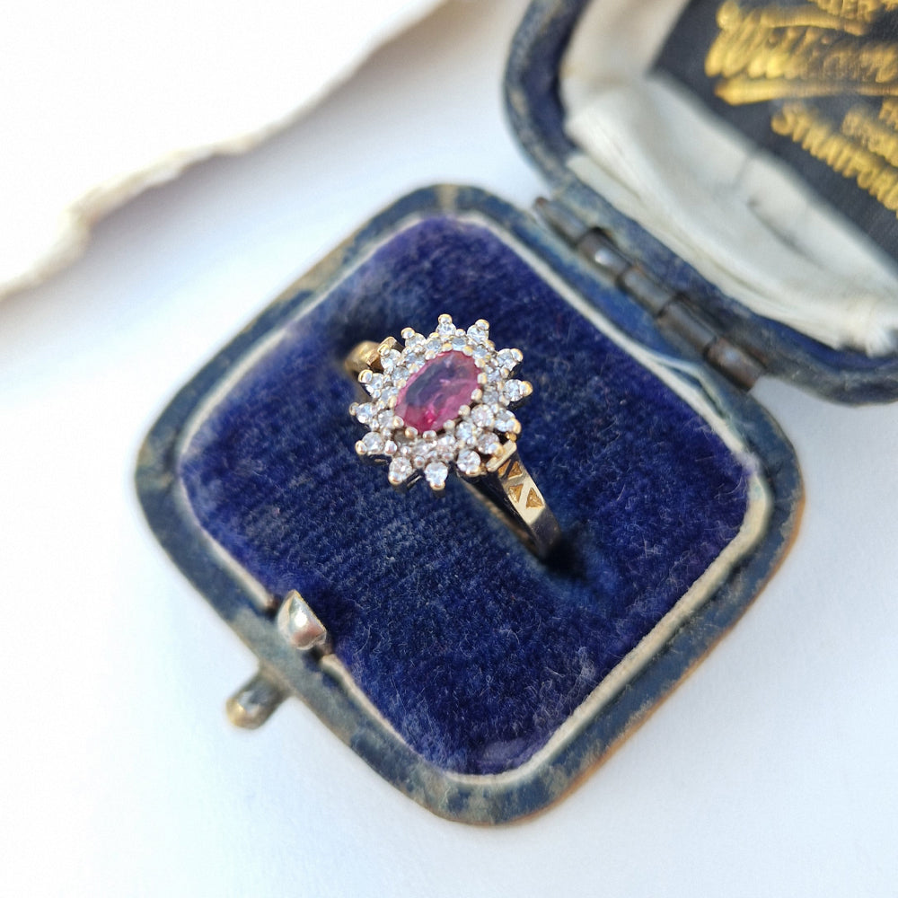 1988 Vintage Ruby & Diamond Cluster Ring