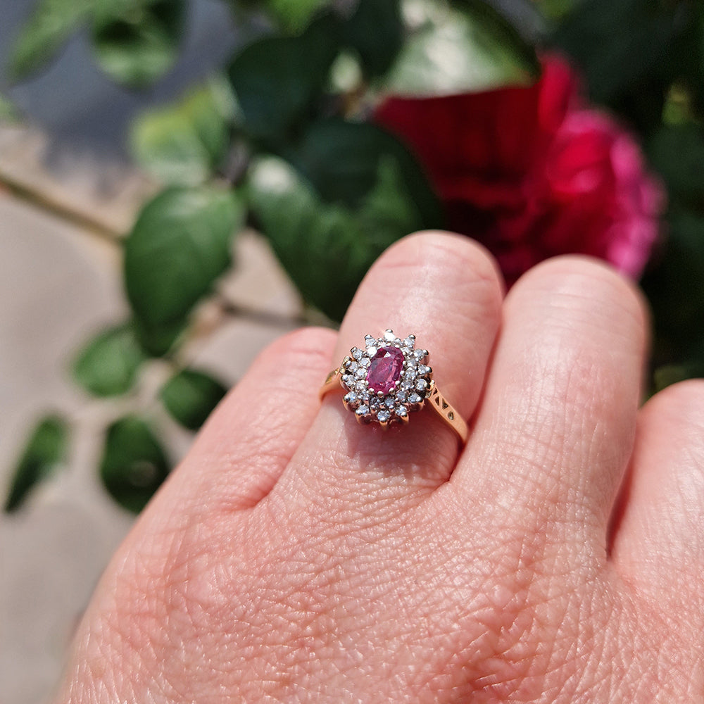 1988 Vintage Ruby & Diamond Cluster Ring