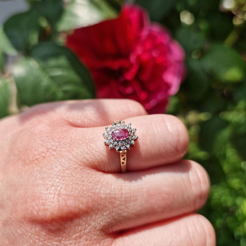 1988 Vintage Ruby & Diamond Cluster Ring