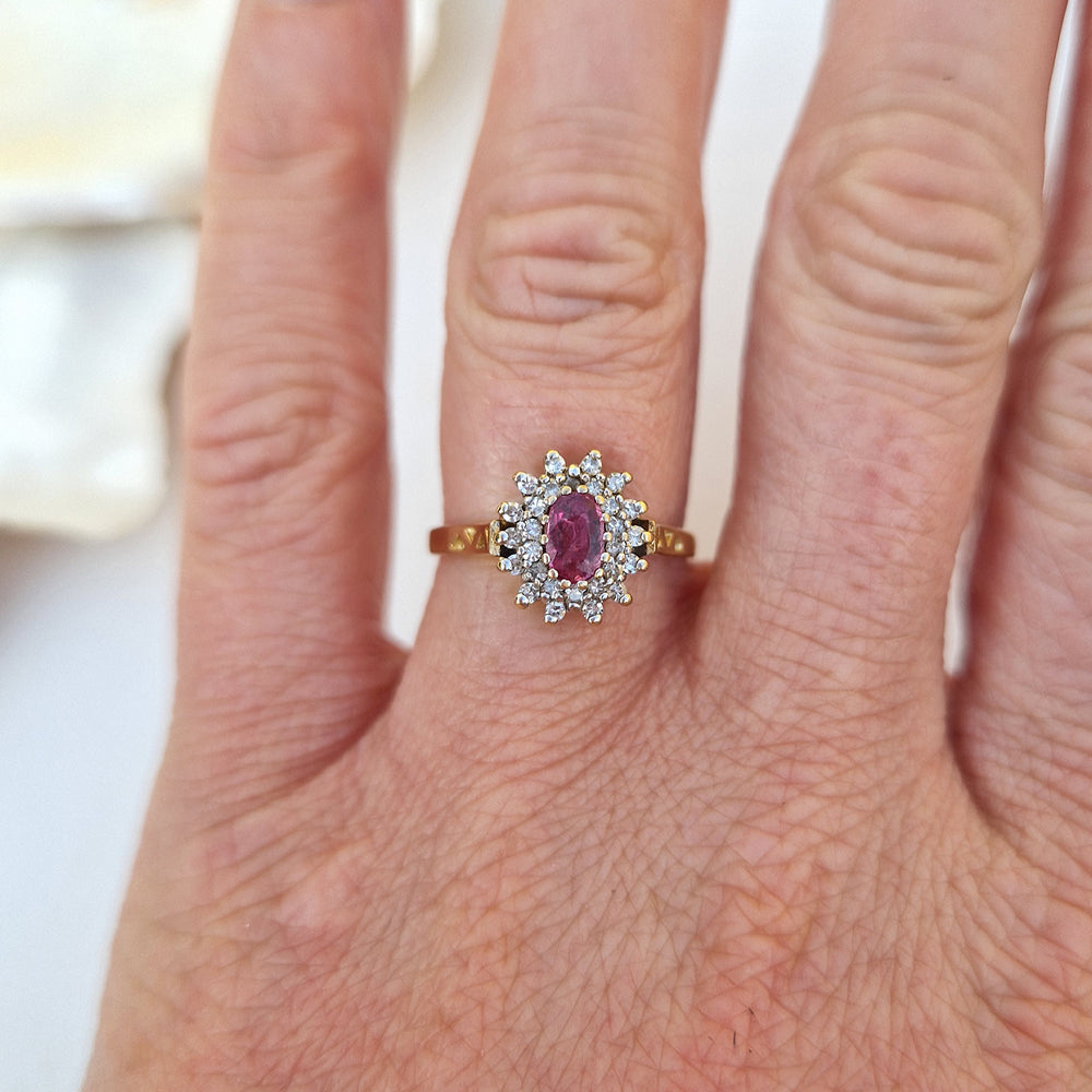 1988 Vintage Ruby & Diamond Cluster Ring