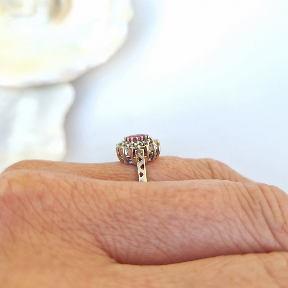 1988 Vintage Ruby & Diamond Cluster Ring