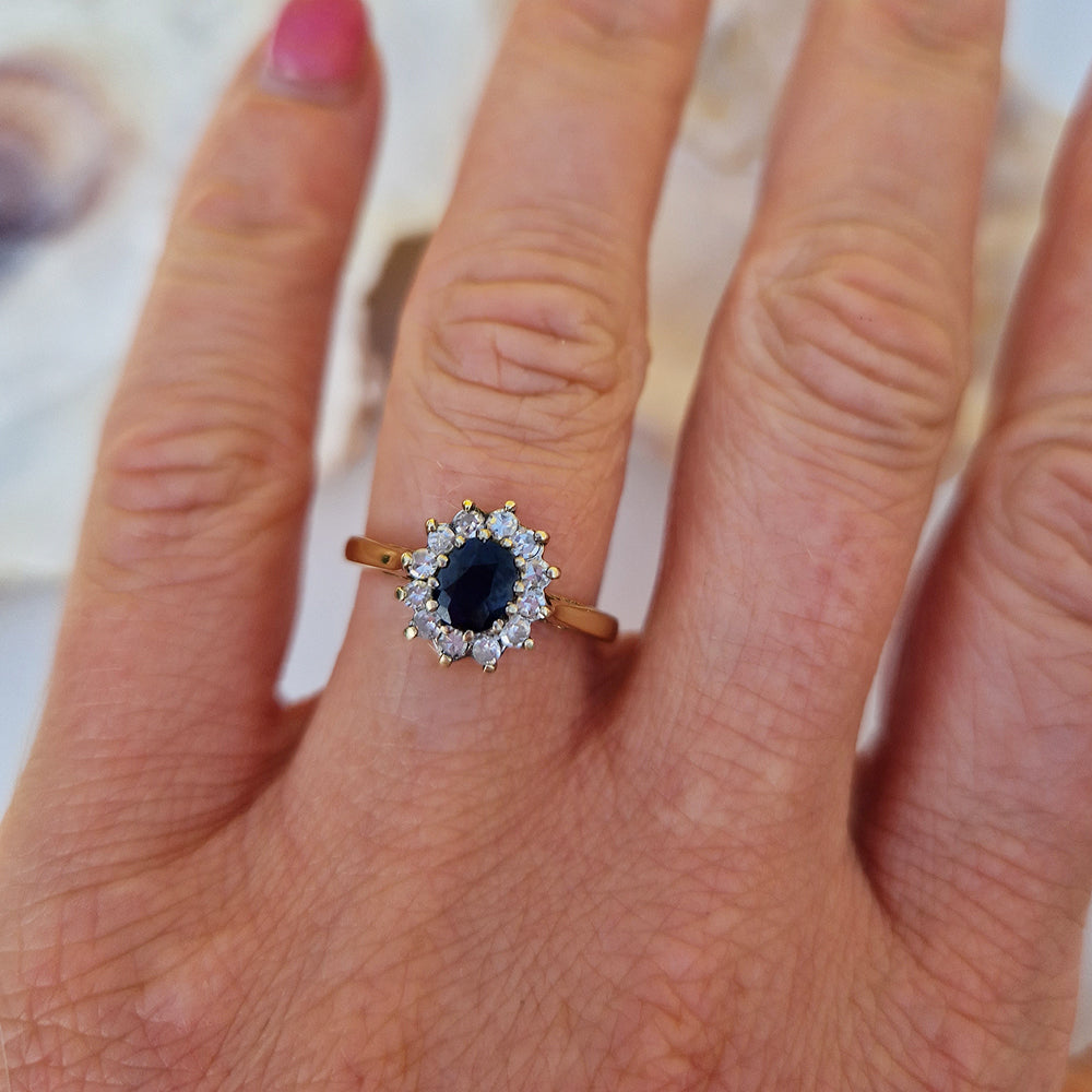 1984 Vintage Sapphire & Diamond Cluster Ring