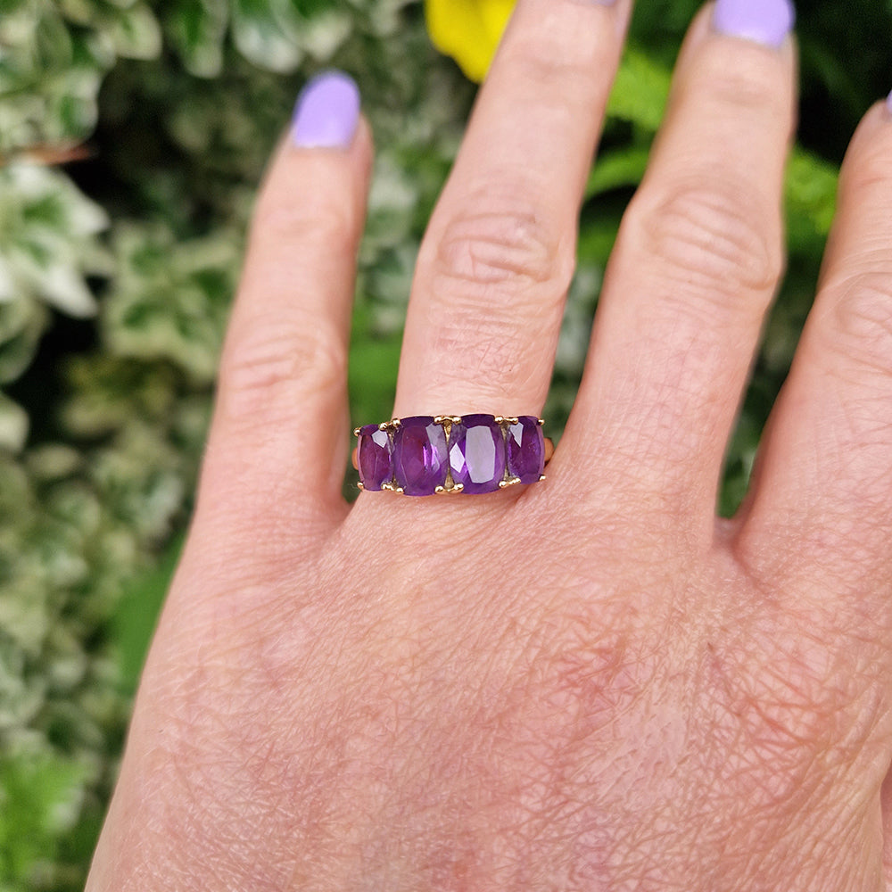 c1980's Vintage Amethyst Four Stone Ring