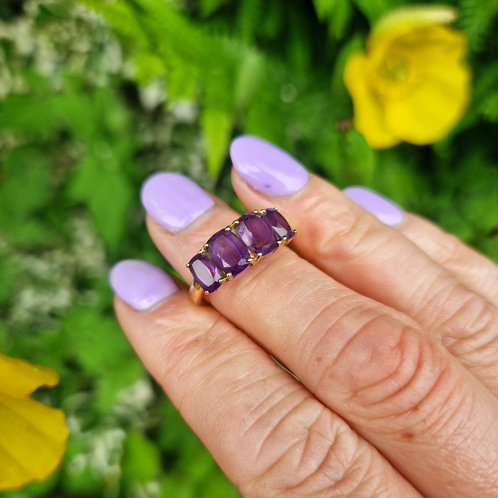 c1980's Vintage Amethyst Four Stone Ring