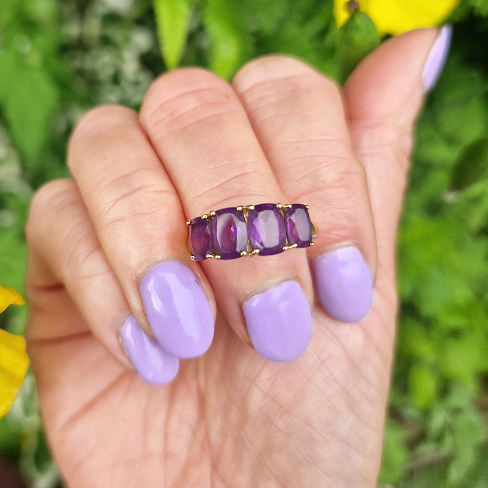 c1980's Vintage Amethyst Four Stone Ring