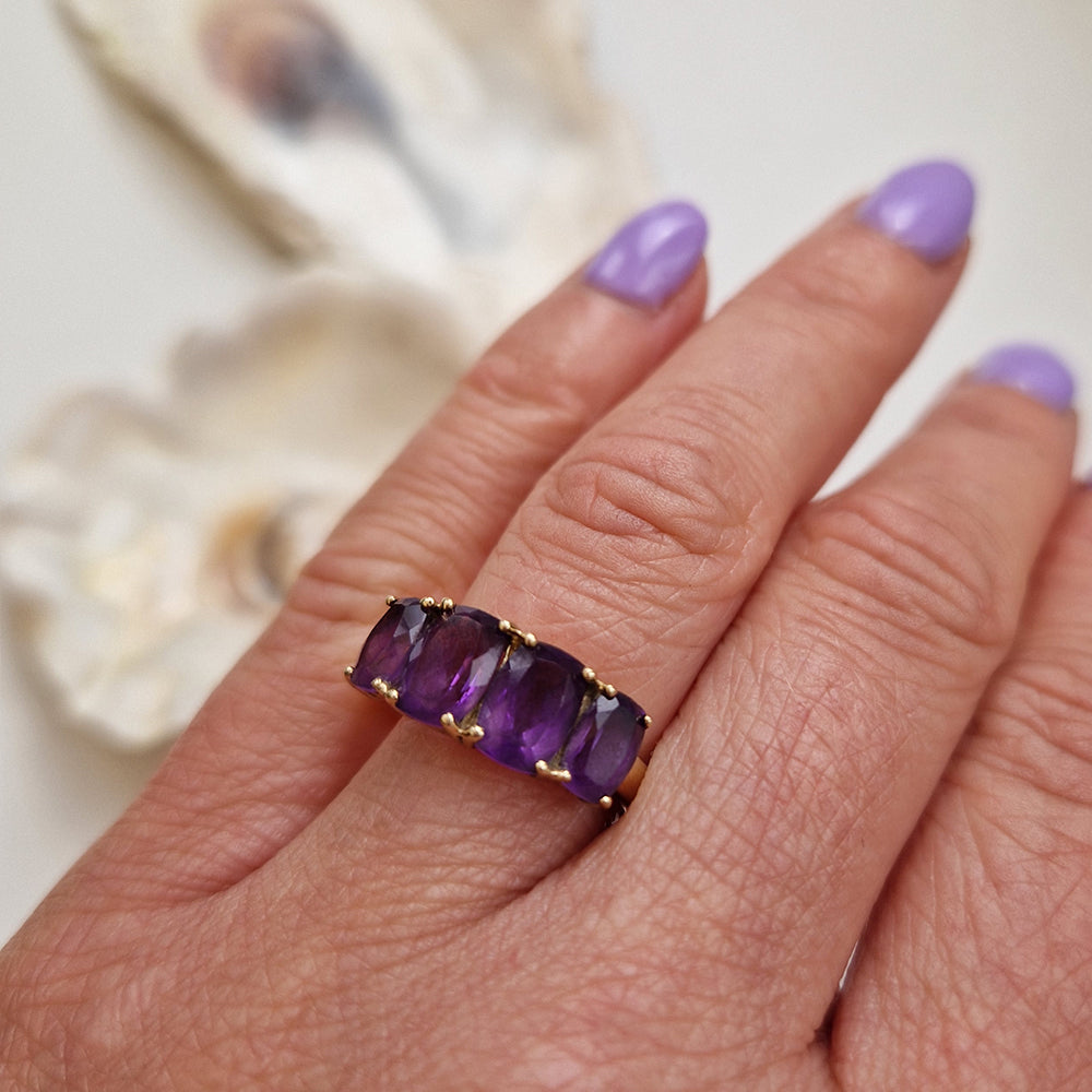 c1980's Vintage Amethyst Four Stone Ring