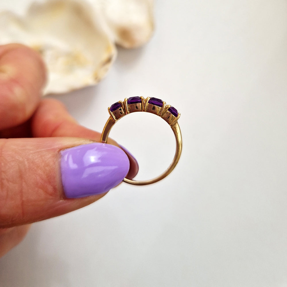 c1980's Vintage Amethyst Four Stone Ring