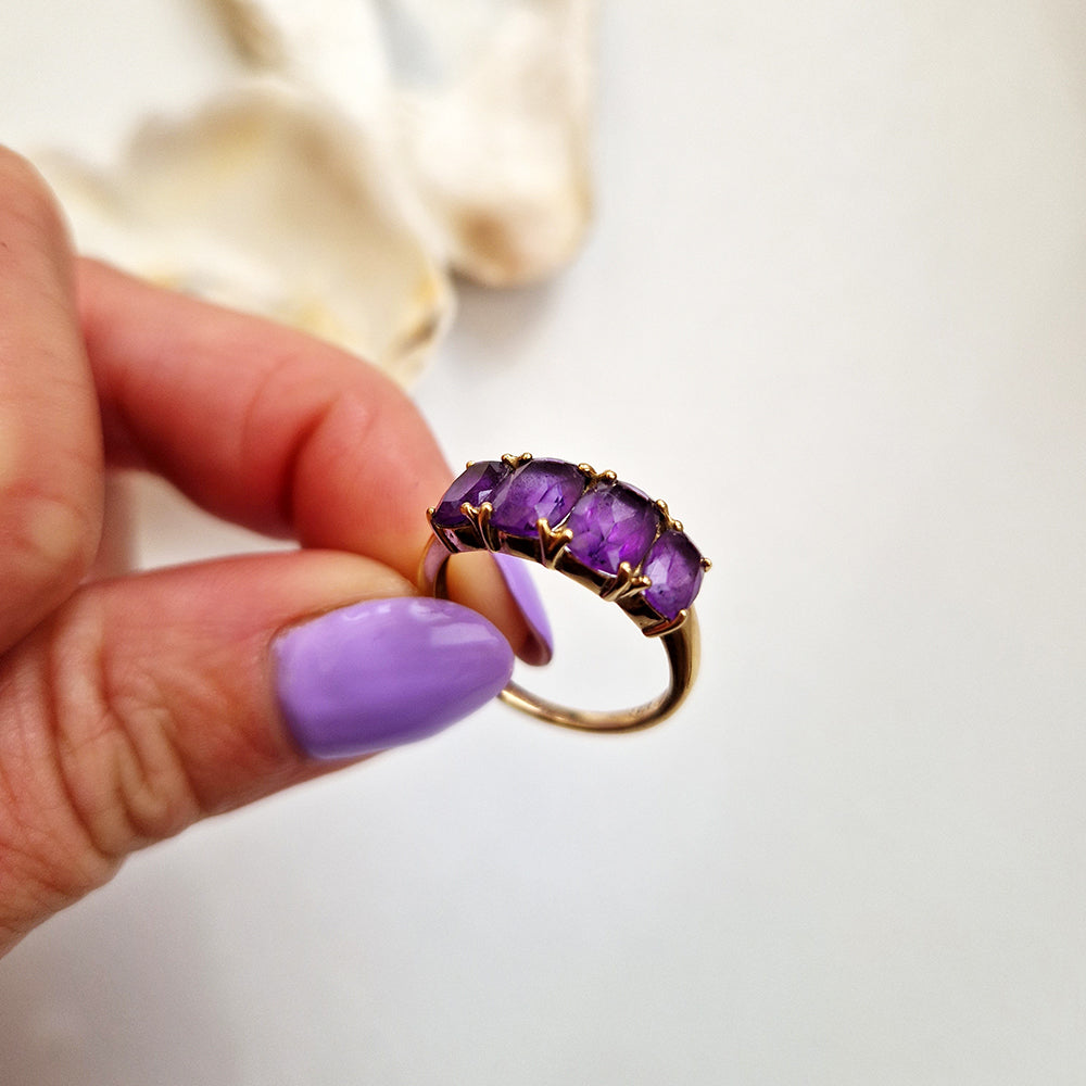 c1980's Vintage Amethyst Four Stone Ring