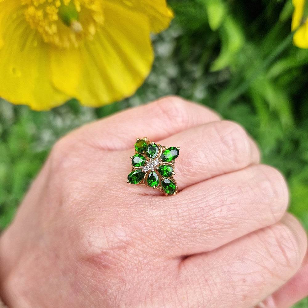 Vintage Green Tourmaline & Diamond Floral Cluster Ring