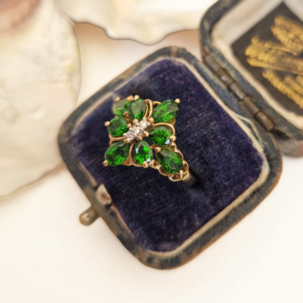Vintage Green Tourmaline & Diamond Floral Cluster Ring