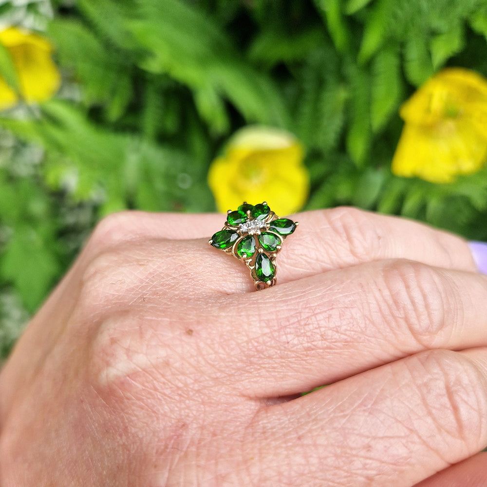 Vintage Green Tourmaline & Diamond Floral Cluster Ring