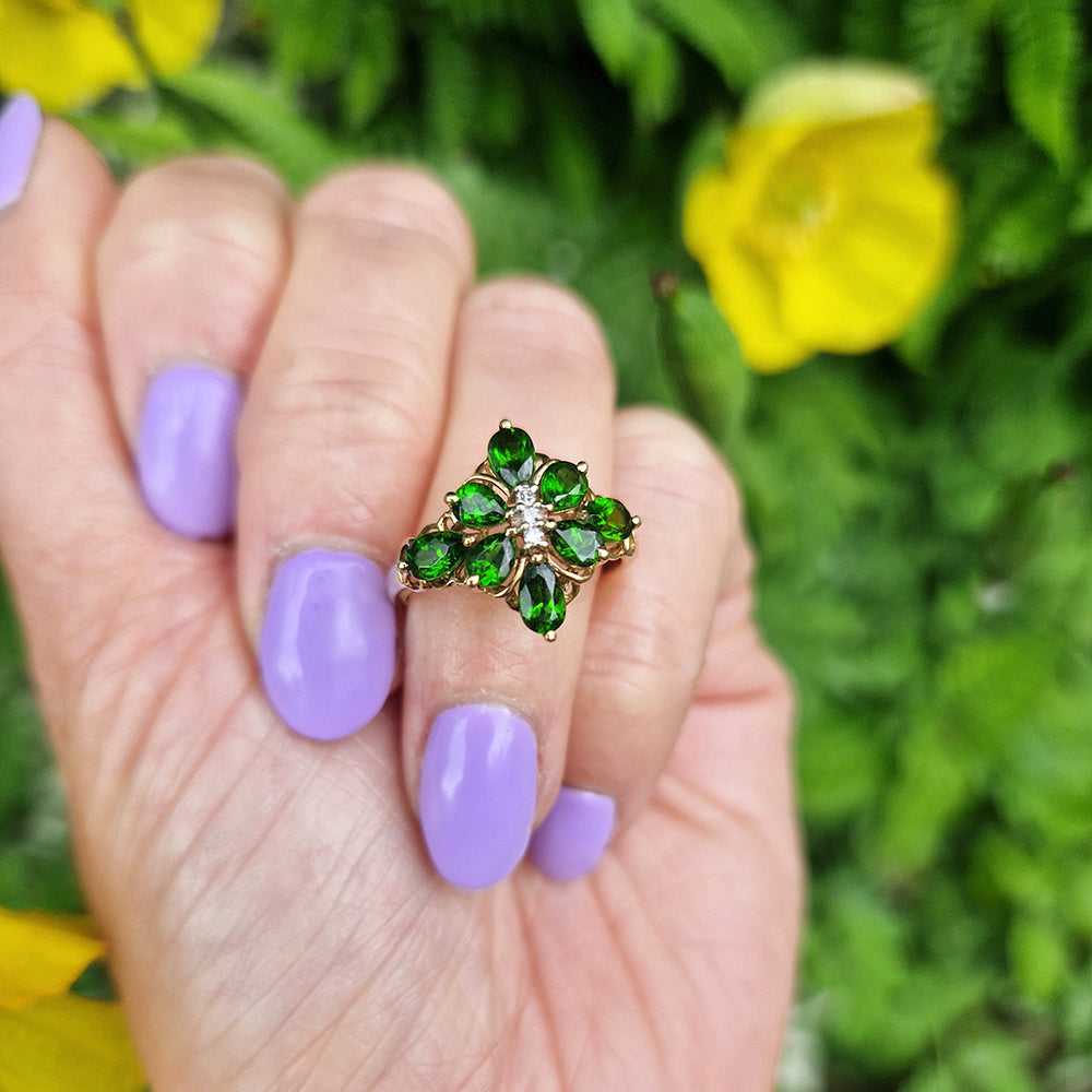 Vintage Green Tourmaline & Diamond Floral Cluster Ring