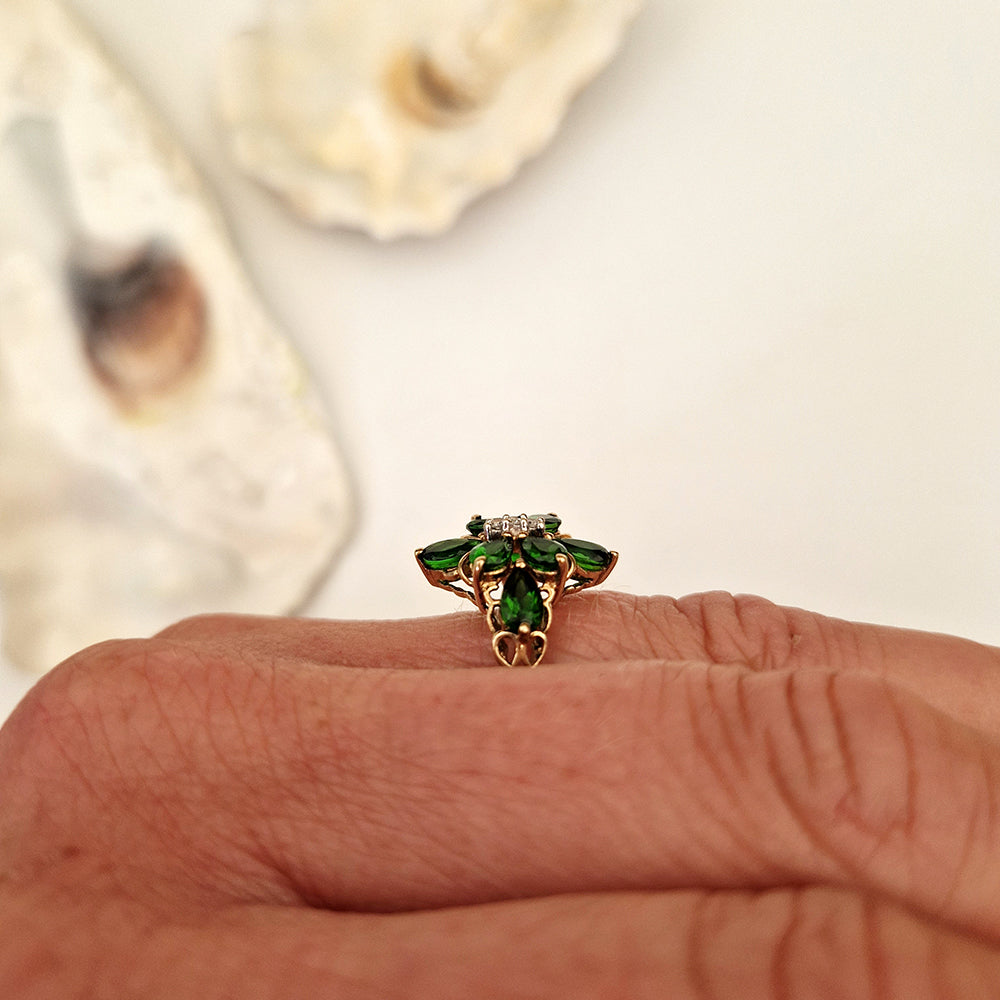 Vintage Green Tourmaline & Diamond Floral Cluster Ring