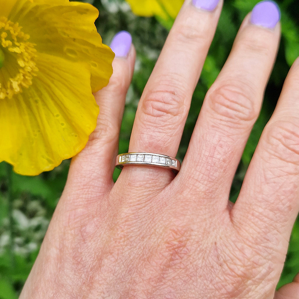 c1980's Vintage Princess Cut Diamond Half Eternity Ring
