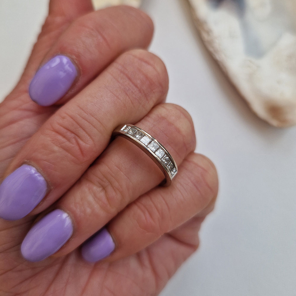 c1980's Vintage Princess Cut Diamond Half Eternity Ring