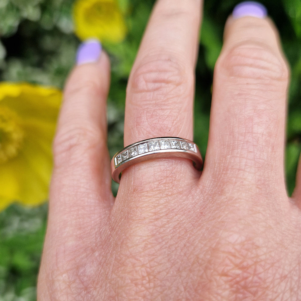 c1980's Vintage Princess Cut Diamond Half Eternity Ring