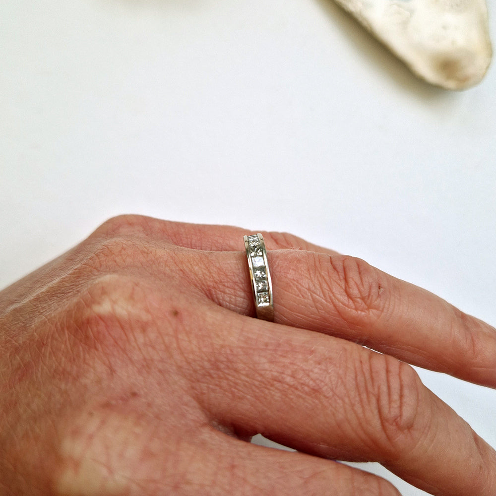 c1980's Vintage Princess Cut Diamond Half Eternity Ring