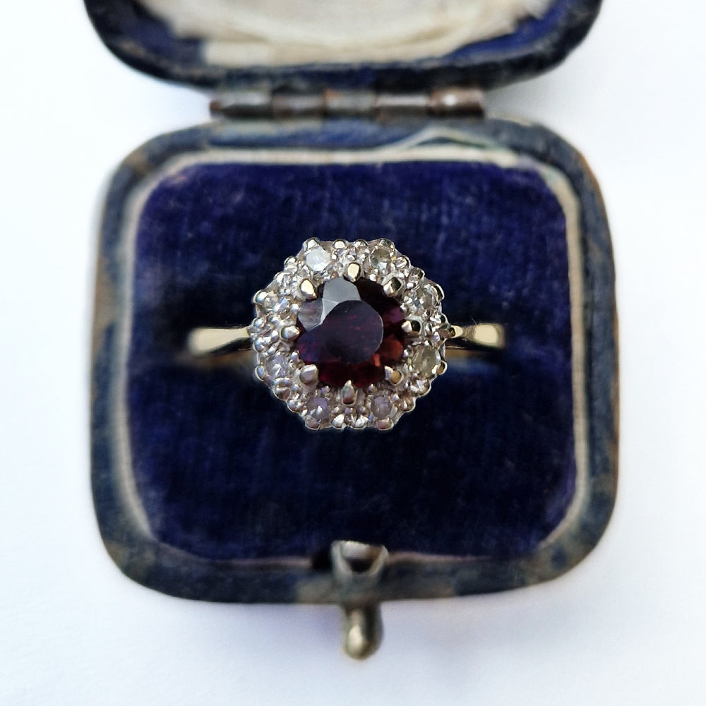 c1970's Vintage Garnet & Diamond Cluster