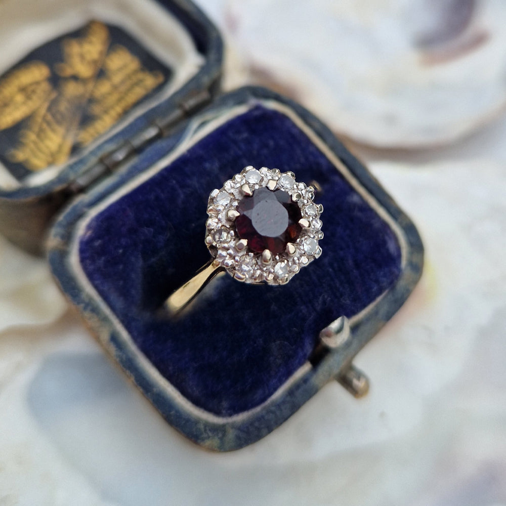c1970's Vintage Garnet & Diamond Cluster