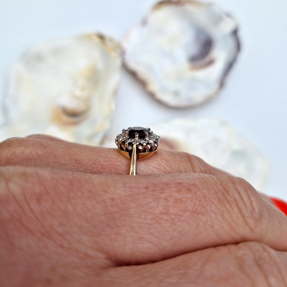 c1970's Vintage Garnet & Diamond Cluster