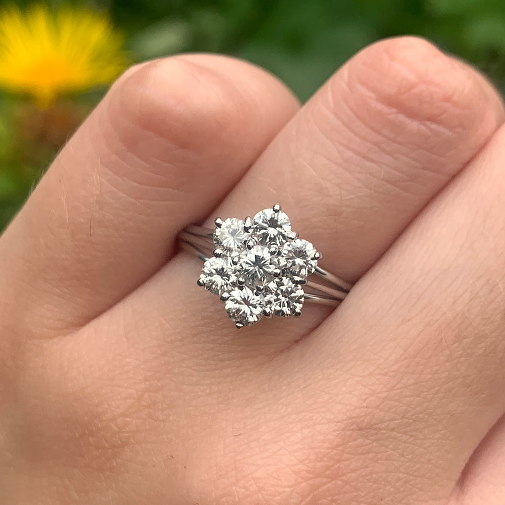 Vintage 1.10ct Diamond Floral Cluster Ring