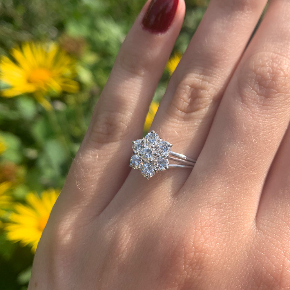 Vintage 1.10ct Diamond Floral Cluster Ring