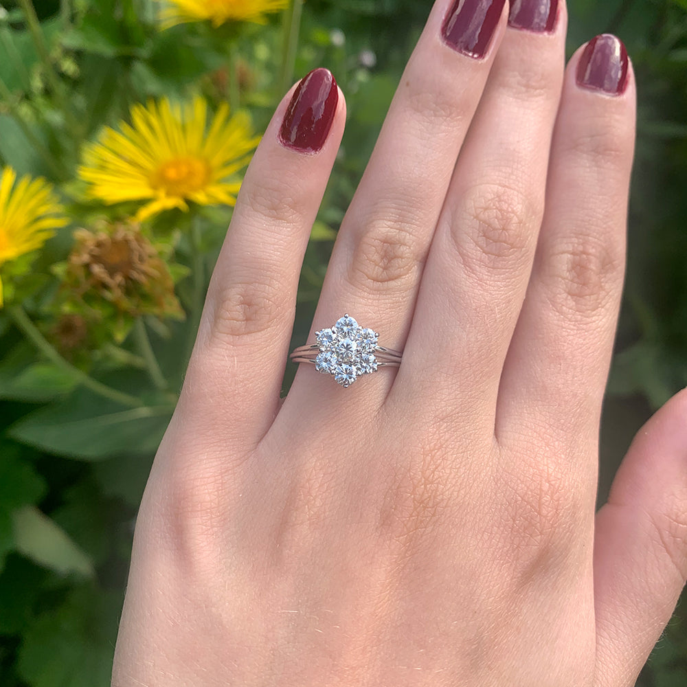 Vintage 1.10ct Diamond Floral Cluster Ring