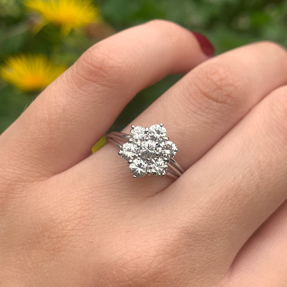 Vintage 1.10ct Diamond Floral Cluster Ring