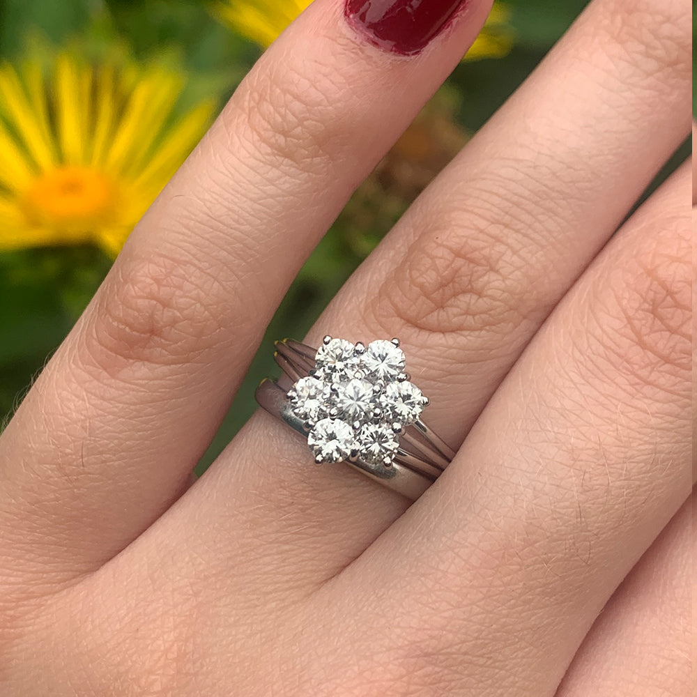 Vintage 1.10ct Diamond Floral Cluster Ring