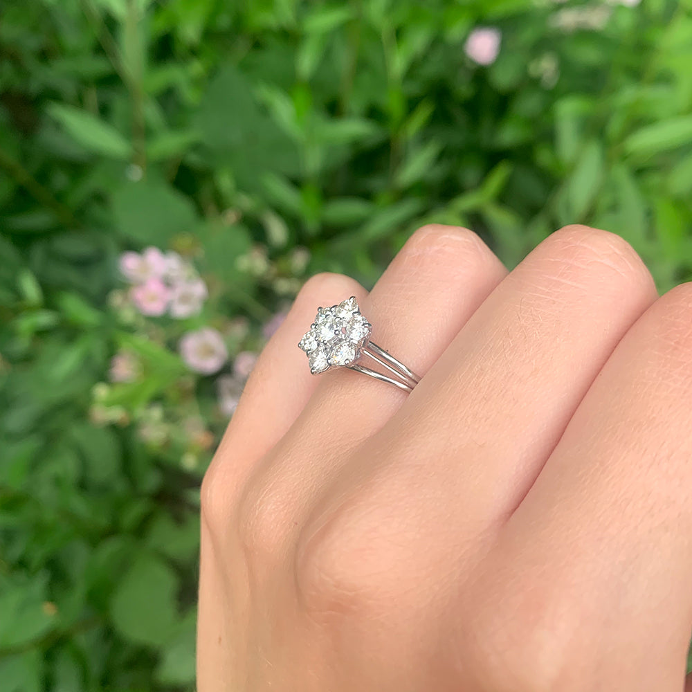 Vintage 1.10ct Diamond Floral Cluster Ring