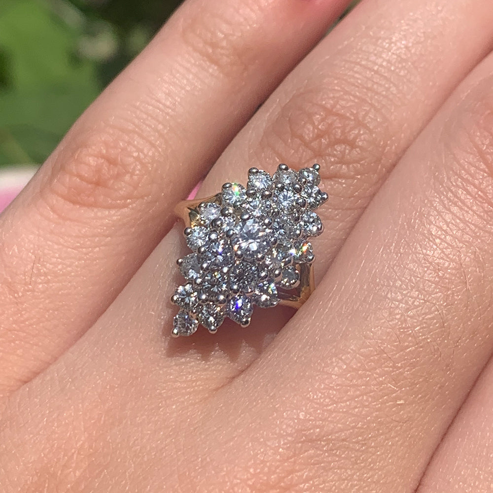Vintage 1.65ct Diamond Marquise Cluster Ring