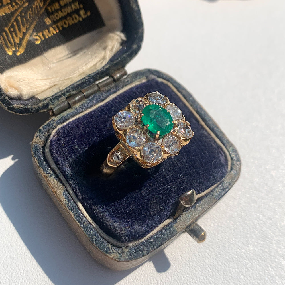Vintage 0.75ct Emerald & 1.70ct Diamond Cluster Ring