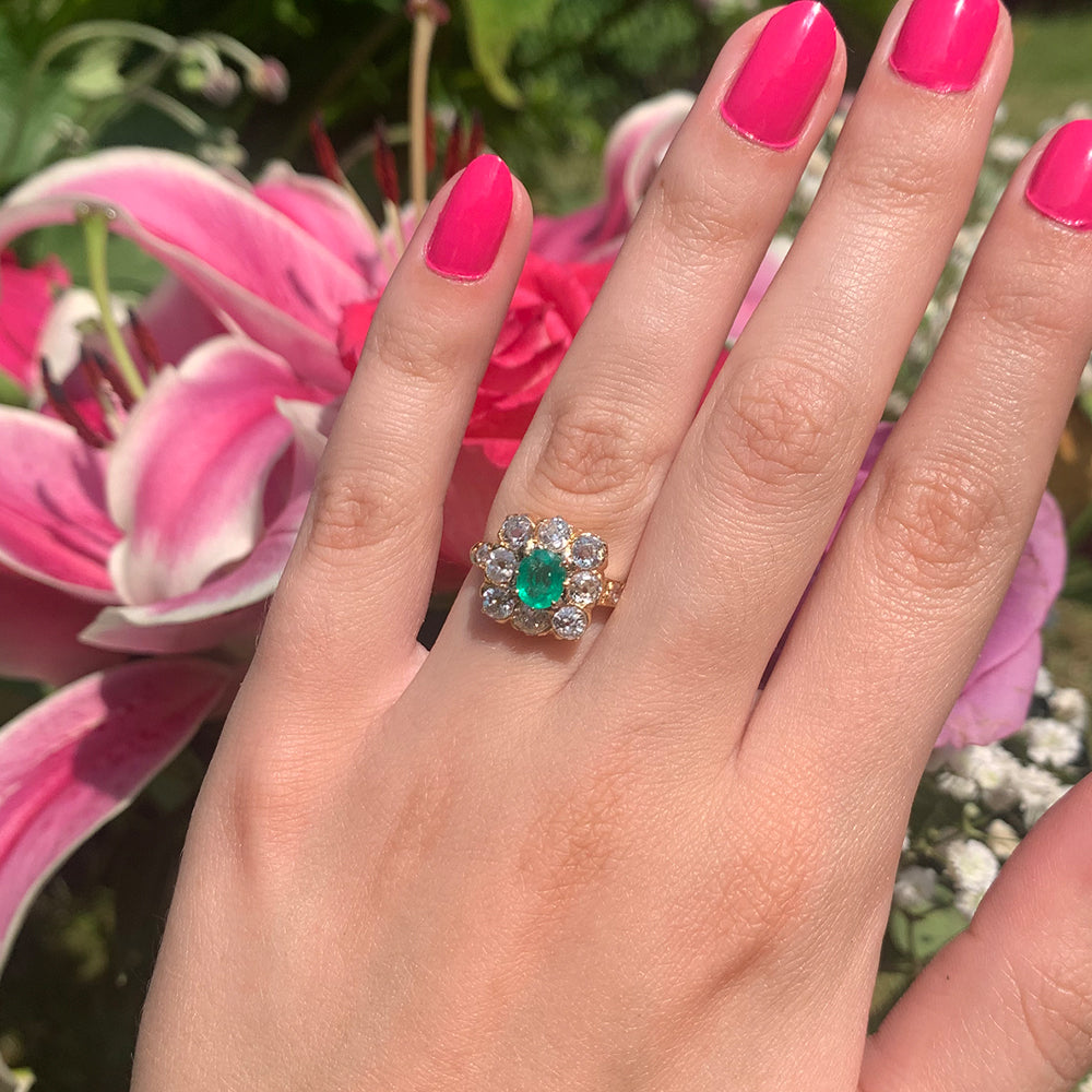 Vintage 0.75ct Emerald & 1.70ct Diamond Cluster Ring