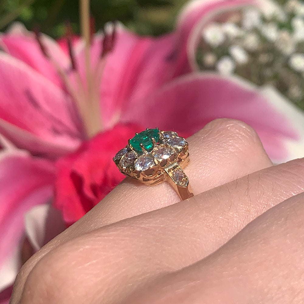 Vintage 0.75ct Emerald & 1.70ct Diamond Cluster Ring