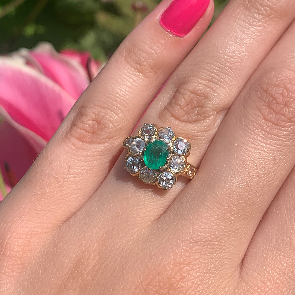 Vintage 0.75ct Emerald & 1.70ct Diamond Cluster Ring